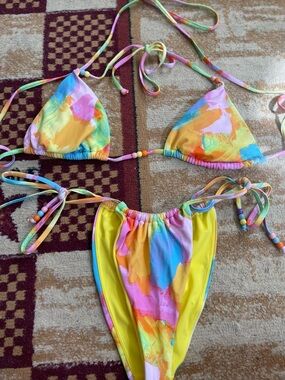 PacSun Beaded "Sunset Sorbet" Bikini Set - Size M - Luxury Resort Wear